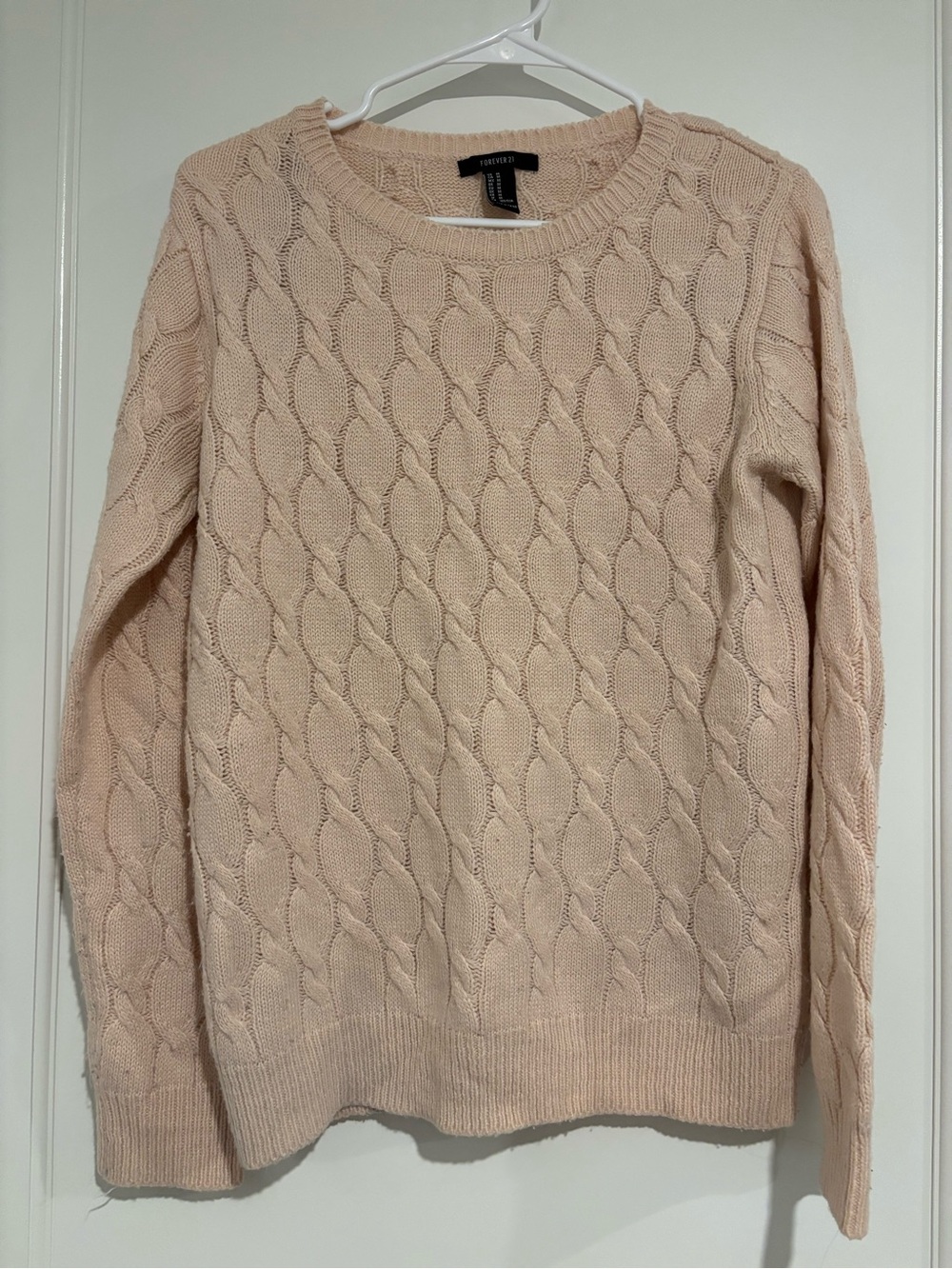 Forever 21 Cable Knit Crewneck Sweater - Blush Pink